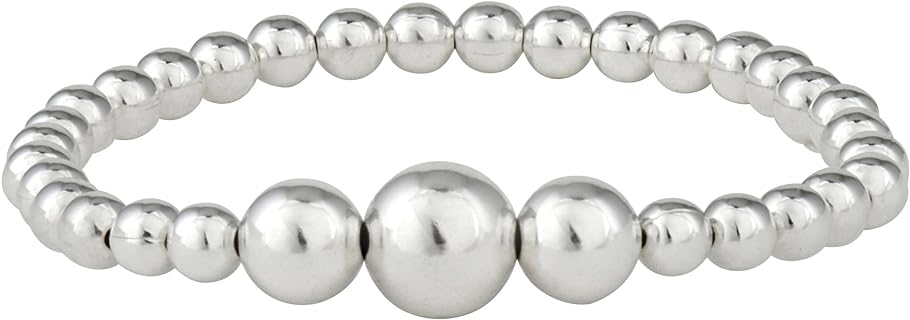 Silverly Women's 925 Sterling Silver Polished Ascending Size 5-10mm Bead Ball Elastic Stretch Bracelet
