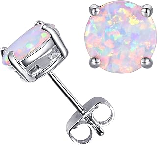 Stunning Boulder Opal Stud Earrings for Women, White Gold Plated Brass with Push Back Closure, Created Opal Design, 8mm Size