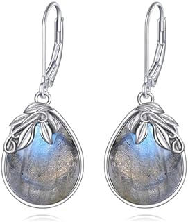 Labradorite Earrings Sterling Silver Leave Labradorite Teardrop Earrings Natural Gemstone Dangle Drop Earrings Labradorite Jewelry Gift for Women Teens Girls
