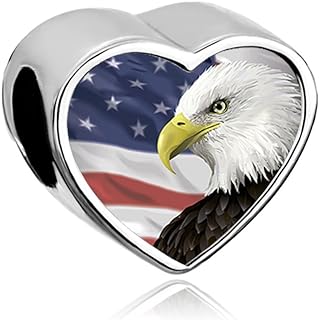 Base Metal Clasp, Patriotic American Flag Heart Charm Bracelet with Eagle Detail, Ideal Gift for Independence Day Celebrations