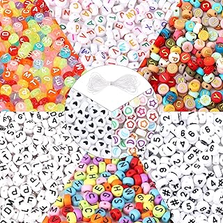 QUEFE Multi-Colored Alphabet Letter Beads Necklace in High-Quality Acrylic Material with Elastic String Cord for DIY Jewelry Making- Round 2000pcs Set (4x7mm)