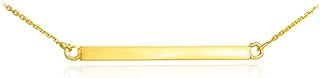 14K Yellow Gold 1-1/4" Horizontal Bar Style Pendant Rolo Chain Necklace - Choice of Chain Length