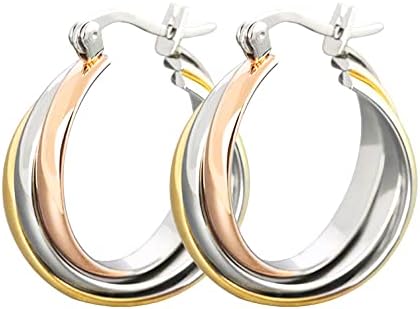 JSEA Hypoallergenic Stainless Steel Crisscross Dangle Hoop Earrings with Push Back for Sensitive-Eared Women