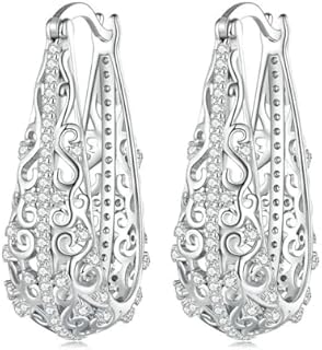 925 Sterling Silver Filigree/Celtic Heart/Vintage Filigree Hoop Earring Jewelry Gift for Women