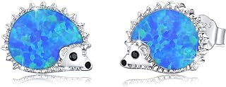 Hedgehog Earrings Sterling Sliver Opal Hedgehog Earrings Stud Hypoallergenic Tiny Cute Animal Stud Hedgehog Gift for Women with Gift Box