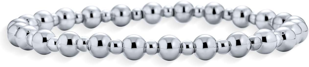Bling Jewelry Modern Classic Polished Round Alternating 3-5MM or 5-8MM Ball Bead Bolo Slide Stretch Bracelet For Women Teen Shinny .925 Sterling Silver