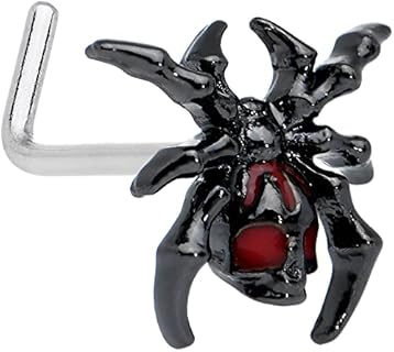 Body Candy Womens 20G 316L Steel L Shaped Nose Ring Red Accent Spider Nose Stud Body Piercing Jewelry 1/4"
