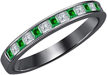 Princess Cut Gemstone 18k Black Gold Over .925 Sterling Silver Engagement Wedding Band Ring For Women's