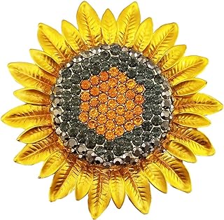 LAXPICOL Gold Tone Grey Orange Yellow Austrian Crystal Sunflower Brooch Pin For Women