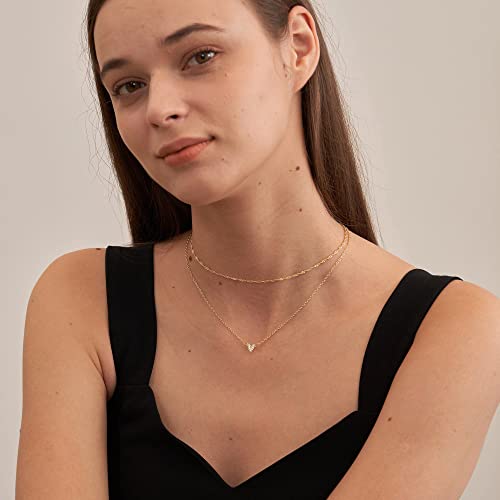 Cute Heart Necklace Tiny 14k Gold Heart Pendant Choker Necklaces Small Gold Love Open Heart Chain Necklace for Women Dainty Gold Necklace Gifts for Her
