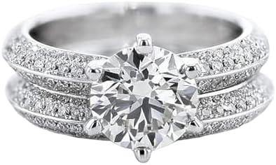 Knife Edge Engagement Ring with Cubic Zirconia for Her, Round-Cut Solitaire, 925 Sterling Silver, 14k Plated White Gold