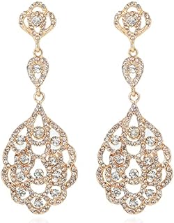 Rhinestone Wedding Bridal Teardrop Dangle Earrings Vintage Crystal Chandelier Earrings for Women Brides