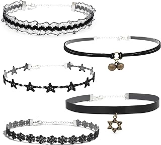 Nova&Aria 5PC Black Chokers Set For Women Choker Necklaces Pendant Velvet Cute Choker Necklace Classic Tattoo Colorful Lace Chokers For Teen Girl-34