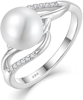 Vintage Sterling Silver Pearl Engagement Ring with Cubic Zirconia for Women, Timeless Oval Design, Size 5-10