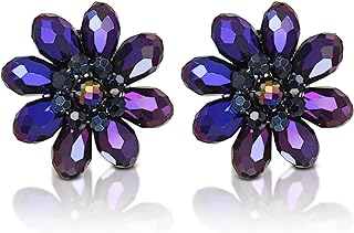 Aeravida Colorful Tropical Garden Purple Crystal Prism Flower Beaded Clip-On Earrings | Elegant Jewelry Wire | Flower Clip-On Earrings | Trendy Clip-On Earrings | Gift for Daughter