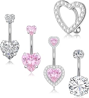 Gemtastic Cute Pink Heart Surgical Steel Belly Button Rings Belly Piercing Jewelry Belly Rings for Women Navel Piercing Jewelry