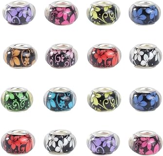 Floral Designed Metal and Acrylic Glass Beads by NBEADS, Fit for Pandora Style Bracelets, 14X9mm in Size, European Style Charms, Perfect Gift for Jewelry Lovers