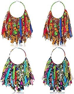 Bonuci 2 Pairs African Earrings Juneteenth Earrings for Women African Jewelry Afrocentric Fabric Tassel Earring Hoop Earring