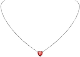 Red Heart Pendant Necklace with Cubic Zirconia for Women and Girls - Suplight 925 Sterling Silver, Minimalist Design, 16-in Cable Chain, Adjustable Length, Stud Earrings Set, Perfect Gift, Platinum Plated