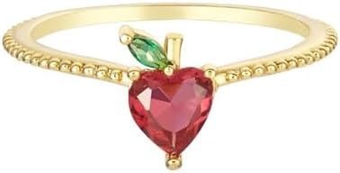 Cute Apple Stacking Ring for Women Girls Crystal Cubic Zirconia Wedding Band Promise Rings Middle Gold Plated Sweet Fruit Jewelry Xmas Birthday Gifts Daughter Graduation Christmas Eve