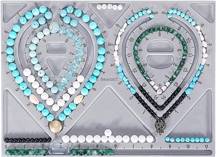Jewelry Making Beadact Bead Design Board in Solid Grey Flocked Wood for Crafting Bracelets and Necklaces with Comprehensive Features and Measuring Scales