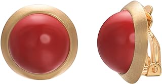 Yoursfs Clip on Earrings for Women Faux Red Pearl Earring Round 18K Gold Plated Non Pierced Earrings (Yellow GP Red Pearl Clips on)