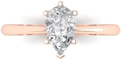 Clara Pucci 1.0 ct Pear Cut White Sapphire 14k Yellow Gold Solitaire Wedding Engagement Bridal Promise Ring