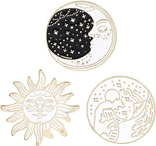 Moon Pin Punk Cartoon Tarot Enamel Brooch Kawaii Bags Backpacks Jackets Hat Accessory Decoration (Black&White Moon Sun)