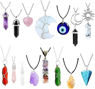 Crystal Necklace 15 PCS Crystal Pendants Jewelry Charms Healing Energy Gemstones Necklaces Quartz Chakra Obsidian Carnelian Evil Eye Heart Amethyst Chains Crystals