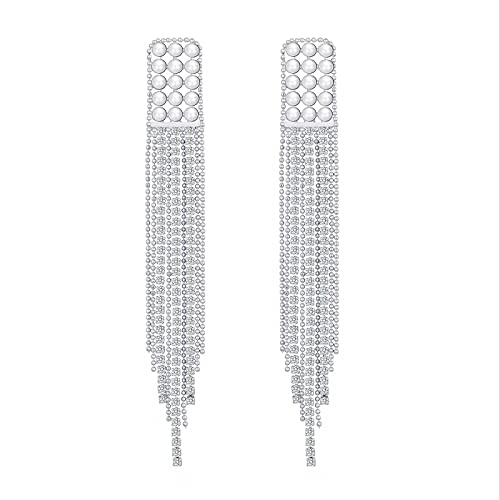 925 Silver Dangle Earrings Sparkling Long Tassel Chandelier Earrings for Wedding Prom Elegant Dangle Earrings for Women Girls