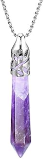 BEADNOVA Healing Crystal Necklace for Women Men Natural Amethyst Quartz Crystal Pendant Energy Healing Gemstones Jewelry Pendulum Crystal Divination (Hexagonal,18 Inches Stainless Steel Chain)