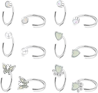 6 Pairs Half Hoop Earrings Stainless Steel CZ Heart Bar Ball Star Moon Dot Open Huggie Hoop Earrings Small Jewelry Birthday Gifts Half Hoops Cartilage Piercing Earrings for Women