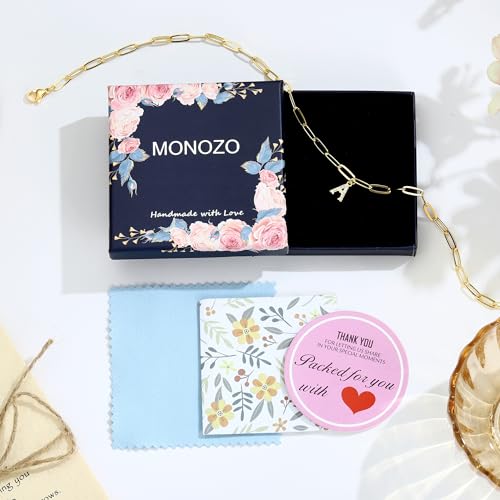MONOZO Initial Necklaces for Women - 14K Gold Plated Cubic Zirconia Gold Letter Initial Necklace | Dainty Paperclip Chain Necklace | Gold Initial Necklace for Women Girls Gold Jewelry Gifts