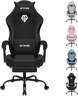 SITMOD Gaming-Stuhl, ergonomischer PC-Sessel in Schwarz, höhenverstellbar und mit Fußstütze, ideal für Erwachsene beim Spielen oder Arbeiten, 53x53x130 cm mit Lendenwirbelstütze
