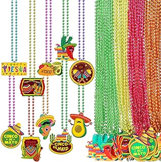 100-Piece Festive Cinco De Mayo Fiesta Beaded Necklaces in Plastic, Perfect for Mexican Themed Parties, Carnivals and Festivals - Vibrant and Durable Party Accessories