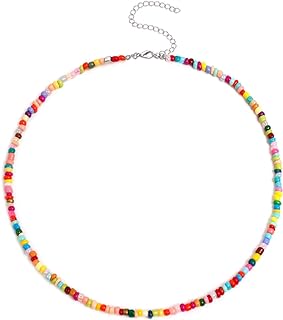 Vibrant HUJUON Bohemia Rice Bead Choker Necklace with Ball Chain for Women - Lightweight, Adjustable, Multi-color Beach Design