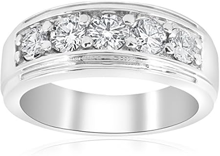P3 POMPEII3 10k White Gold1 ct Mens Diamond Five Stone Wedding Ring Round-Cut Anniversary High Polished Prong Set Band