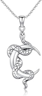 925 Sterling Silver Snake Pendant Necklace with Rolo Chain - Gothic Snake Moon Design - Artful, High-Quality Snake Jewelry for Men & Women
