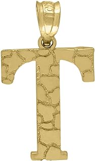 10k Yellow Gold Unisex Nugget Initial T Pendant Necklace with Other-clasp-type for Men and Women, Uniquely Personalized Monogram Design