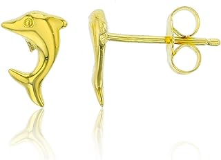 Push-Back 925 Sterling Silver Dolphin Stud Earrings with Cubic Zirconia Accents for Women and Girls | Gold-Plated Hypoallergenic Studs
