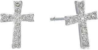 10k White Gold & Diamond Cross Stud Earrings with Push Back for Men & Women