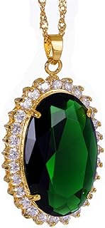 RIZILIA Lady Fashion Jewellry 1 Oval Cut Green Emerald Gem Gold Tone Pendant Necklace