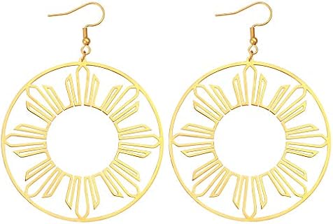Hinged Hoop Philippines Sun Earrings in Stainless Steel for Filipino Heritage Lovers - Hoop Design
