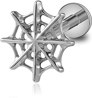 FINE4U Titanium Halloween Spider Web Stud Earring with Screw Back for Conch, Helix, Flat Lobe-Body Piercing Jewelry, 18G 6mm 8mm