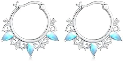 Women's Sterling Silver Hinged Hoop Moonstone Earrings: Boho Jewelry Gift for Girls and Teens