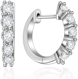 Sterling Silver Moissanite Hoop Earrings with Lever Back for Women and Men, Round Cut Lab-Created Diamond Design - Perfect Gift for Wife, Sister, Friend or Husband