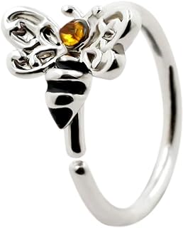 Surgical Stainless Steel Nose Ring with Cute Bee Design and Cubic Zirconia Gem - Single Piece Multifunctional Hoop for Earrings, Piercings & More - Excepro 20G, Tragus/Cartilage Fit
