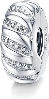 MEETCCY 2pc Clip Spacer Charm Bracelets for Women 925 Sterling Silver Blue White Crystal Charm Clip Lock Spacer Stopper Charm Bead for Bracelet Beads