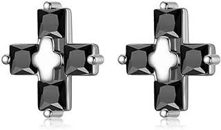 Hypoallergenic Stainless Steel Black Cross Stud Earrings with Pave CZ Design for Women and Girls