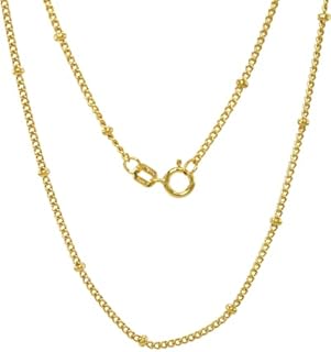 JEWELHEART 14K Real Gold Bead Station Necklace - Diamond Cut Cuban Link Satellite Ball Chain For Women - Dainty Yellow Gold Pendant Necklace 14" 16" 18" 20" 22" 24"